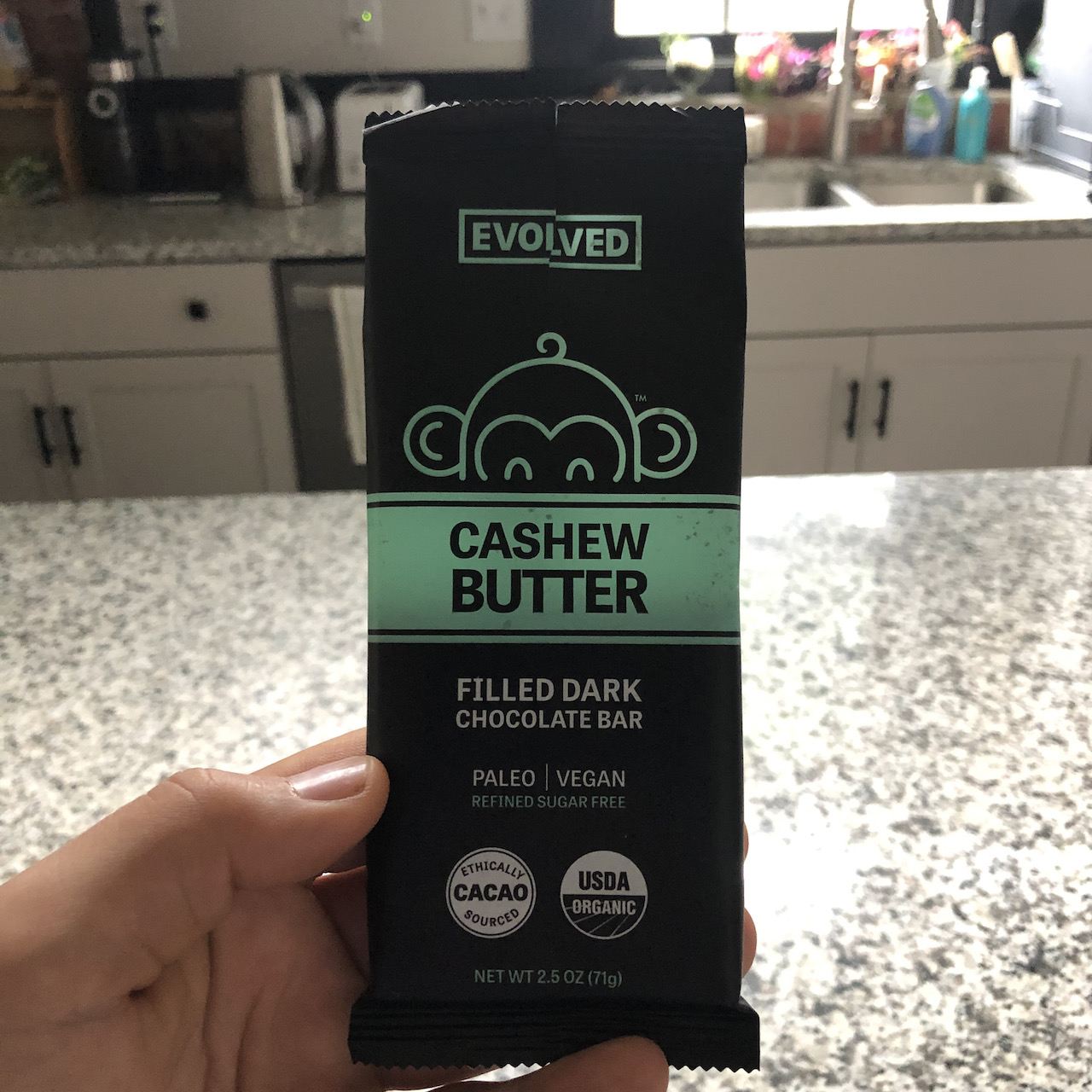 Photo of an Evolved cashew butter chocolate bar